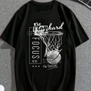 Black Graphic Tee - Play Hard Focus